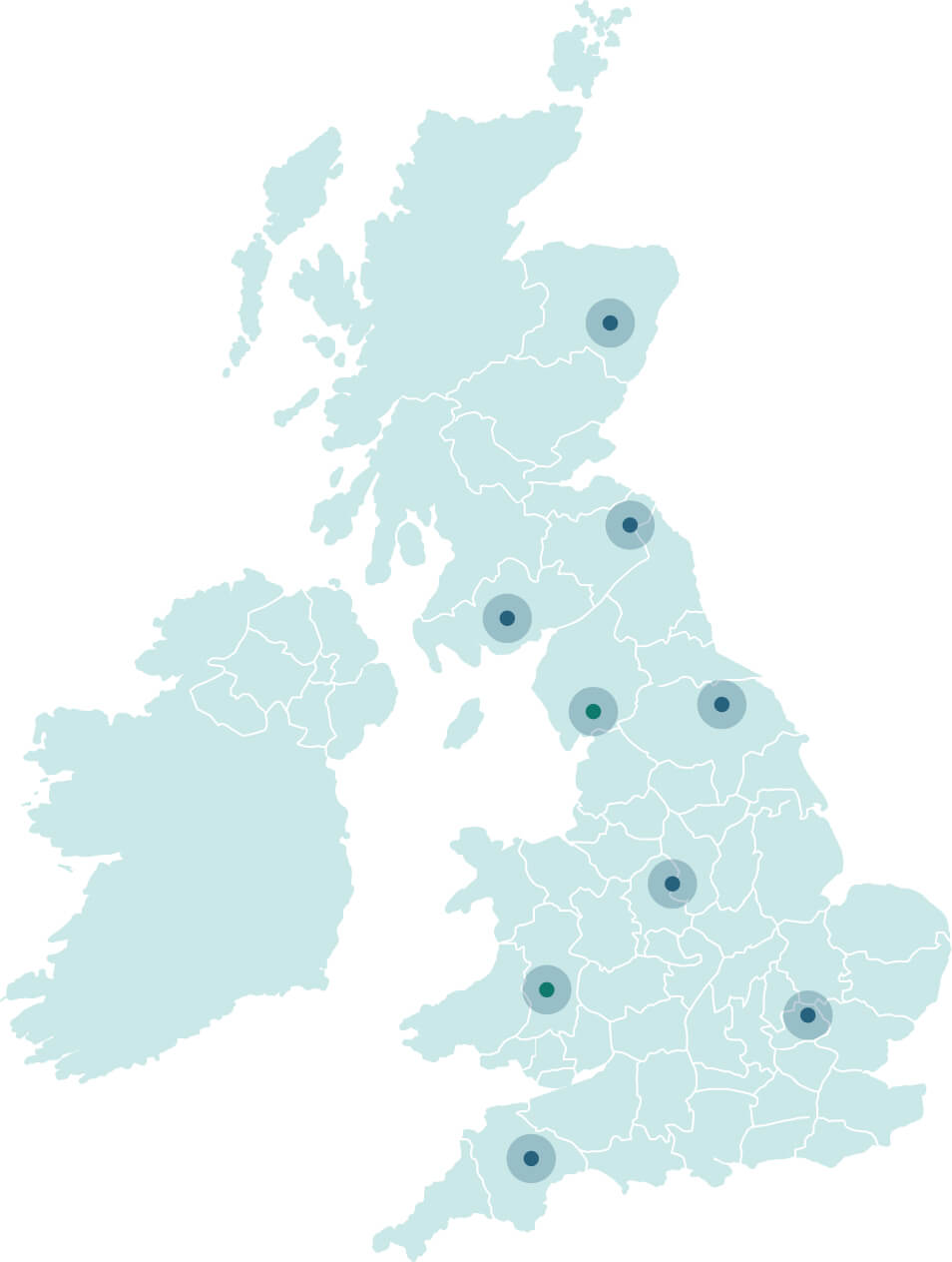map of the uk showing clinical partners clinics