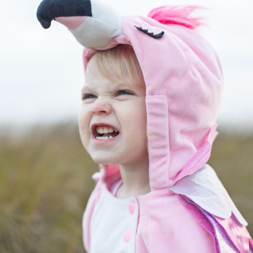 child in fancy dress pulling face