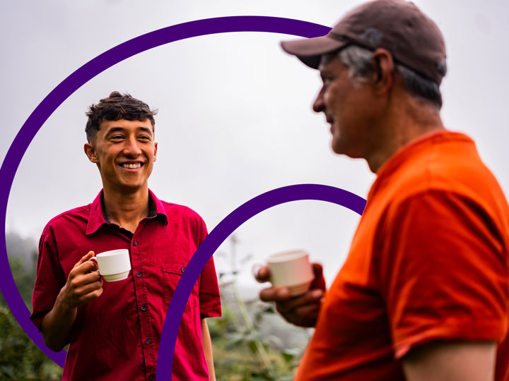 Two people sharing a cup of tea outside - with Clinical Partners brand expression.jpg